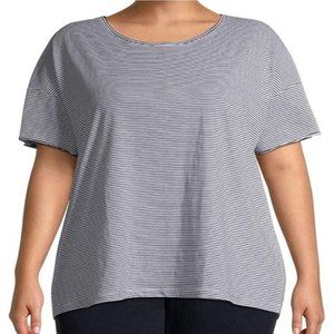Terra & Sky Womens Black Stripe Plus Size Crewneck Tee 3X 24W-26W